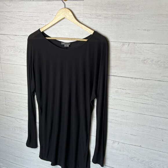 Vince Top Womens Size S/P Black Long Sleeve Silk Blend Minimalist Leisurewear - Picture 4 of 15